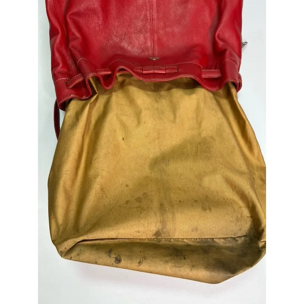 Vintage i Santi Drawstring Leather Bucket Purse Bag Red Made In Italy